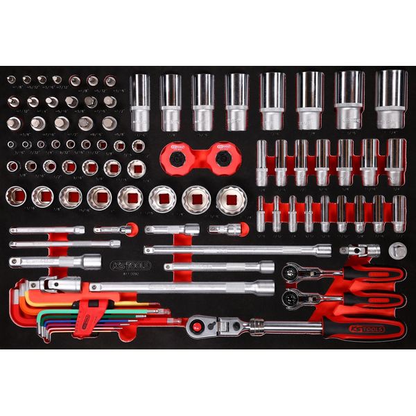 Ks Tools Set Di Chiavi A Bussola Da 1/4'' + 3/8'' + 1/2'' Con Inserto In Schiuma, 92 Pezzi, Pollici ( 811.0092 )-image