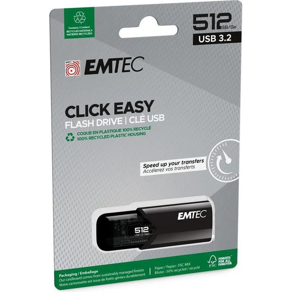 Emtec B110 Click Easy 3.2 Unità Flash Usb 512 Gb Usb Tipo A 3.2 Gen 2 (3.1 Gen 2) Nero-image
