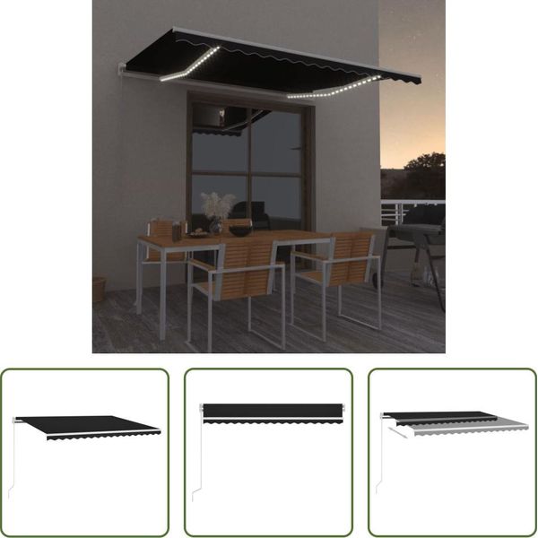 The Living Store Tenda A Scomparsa Manuale Con Led 400X300 Cm Antracite-image