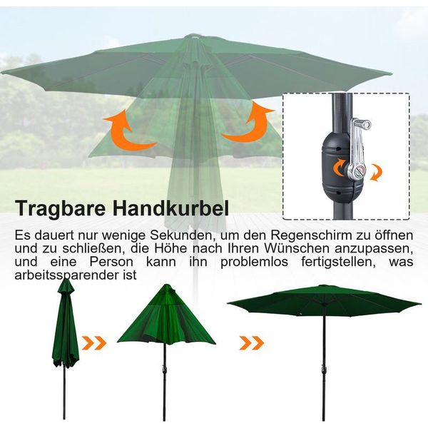 Jopassy Ombrellone Da Giardino 3,5 M Idrorepellente Con Manovella Da Giardino UV40+ Balcone Esterno, Verde, 3,5 M-image