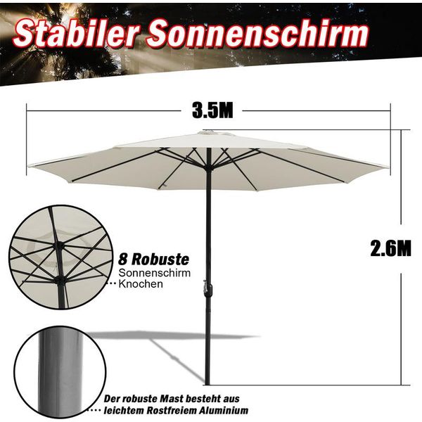 Jopassy Ombrellone Da Giardino Da 3,5 M Idrorepellente Per Terrazza UV40+ Con Manovella Per Balcone, Beige, 3,5 M-image