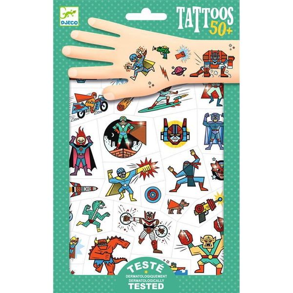 Djeco Tatuaggi Temporanei: Eroi Contro Cattivi, Gloss Metallizzato-image