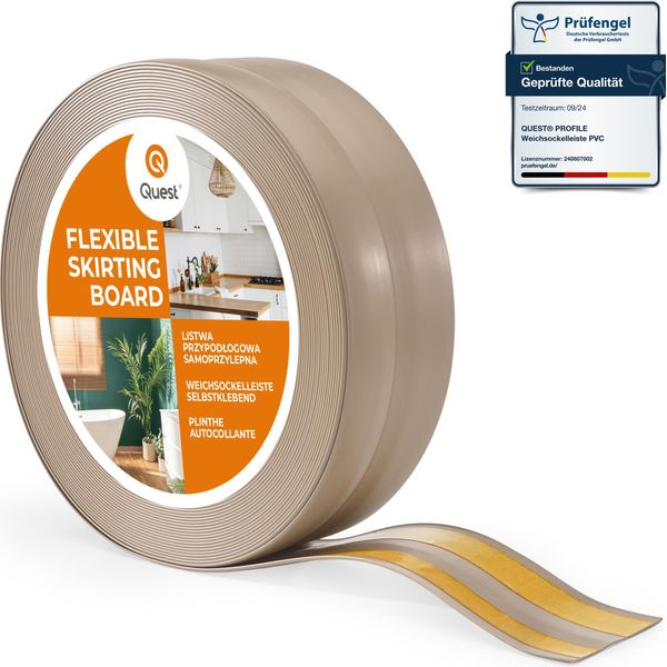 Quest Battiscopa In Pvc Autoadesivo 32X23Mm, 5M, Battiscopa Morbido, Flessibile, Beige-image