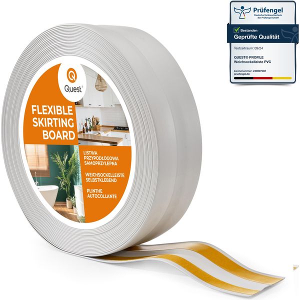 Quest Battiscopa In Pvc Autoadesivo 32X23Mm, 15M, Battiscopa Morbido, Flessibile, Grigio Chiaro-image