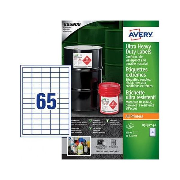 Avery B7651-50 Etichetta Autoadesiva Rettangolo Permanente Bianco 3250 Pz-image