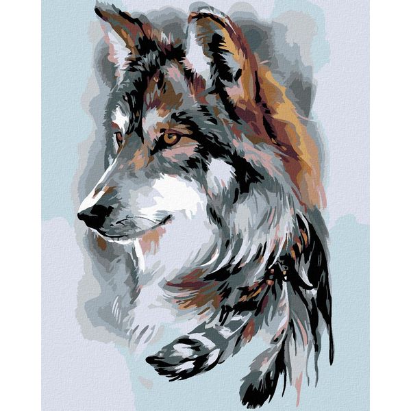 Zuty - Quadro A Diamante - Un Lupo E Una Piuma, 40X50 Cm, Fuori Tela Su Telaio-image