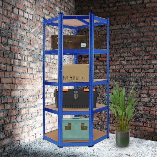 Scaffale Angolare Arebos Scaffale Pesante 180X70X70 Cm Blu | 875 Kg, 5 Ripiani In Mdf-image
