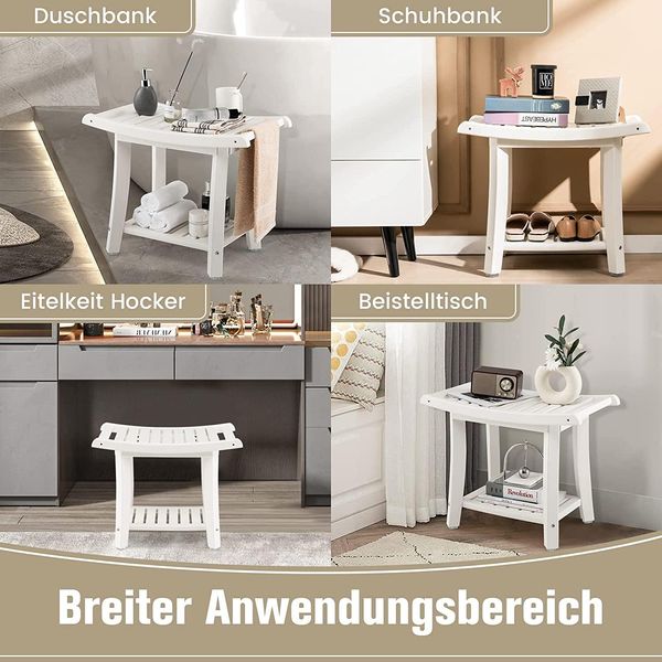 Costway Panca Da Bagno Per Doccia, Panca Con Ripiano, Sgabello Da Bagno Con Capacità Di Carico Di 170 Kg, Panca Da Bagno Per Doccia, Sgabello Da Doccia Per Adulti, Anziani, Bianco, 60,5X34X48Cm-image