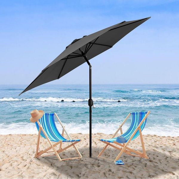 Ombrellone Jopassy Ø270Cm, Ombrellone Da Giardino, Pieghevole, Telo Con Rivestimento In Pa, Protezione Uv Fino A Upf 50+, Senza Supporto, Grigio-image