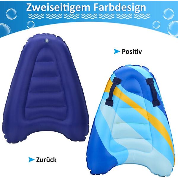 Fiqops Bodyboard Tavola Da Nuoto Gonfiabile Tavola Da Nuoto, Con Maniglie, Tavola Da Surf Per Bambini E Adulti, Tavola Da Surf, 72*52*15Cm - Blu A Strisce-image
