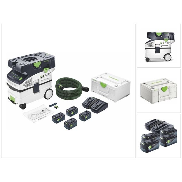 Festool Ctmc Midi I-Plus Estrattore Mobile A Batteria 36 V ( 2X 18 V ) Classe Di Polvere M ( 577672 ) + 4X Batteria Ricaricabile 5,0 Ah + Doppio Caricatore + Systainer-image