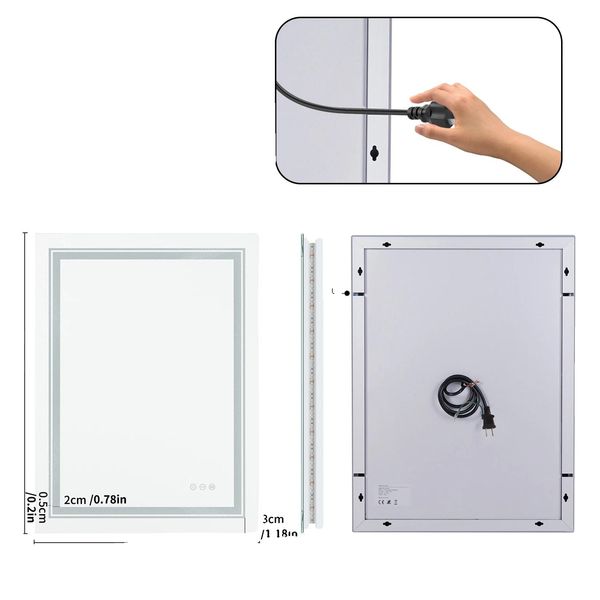 Specchio Da Parete Per Bagno A Led, Sensore Tattile, Funzione Antiappannamento, 27,5X35,4 Pollici-image