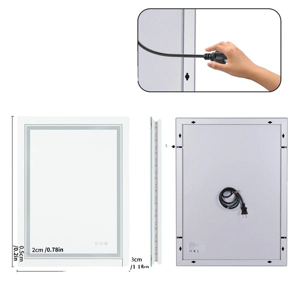 Specchio Da Parete Per Bagno A Led, Sensore Tattile, Funzione Antiappannamento, 19,7X27,6 Pollici-image