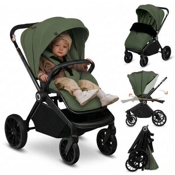 Lionelo Mika Plus Passeggino Universale Fino A 22 Kg Elevata Manovrabilità Cappottina Xxl Con UPF50+ Verde Oliva-image