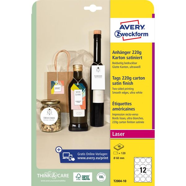 Avery Zweckform T2004-10 Avery Zweckform HäNgeetiketten Weiß 60,0 X 60,0 Mm Blanko, KreisföRmig, 120 St.-image