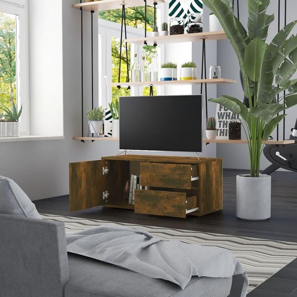 The Living Store Mobile Tv In Rovere Fumé 80X34X36 Cm Materiale In Legno-image