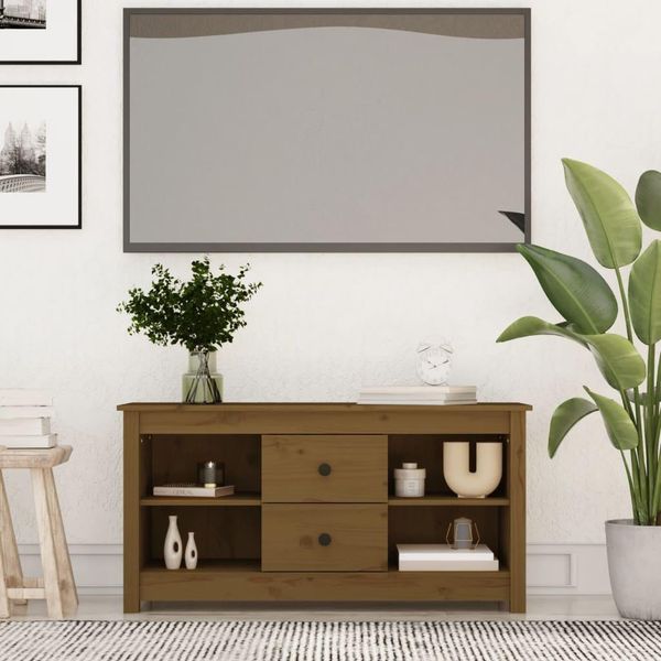 The Living Store Mobile Tv Marrone Miele 103X36,5X52 Cm In Legno Di Pino Massiccio-image