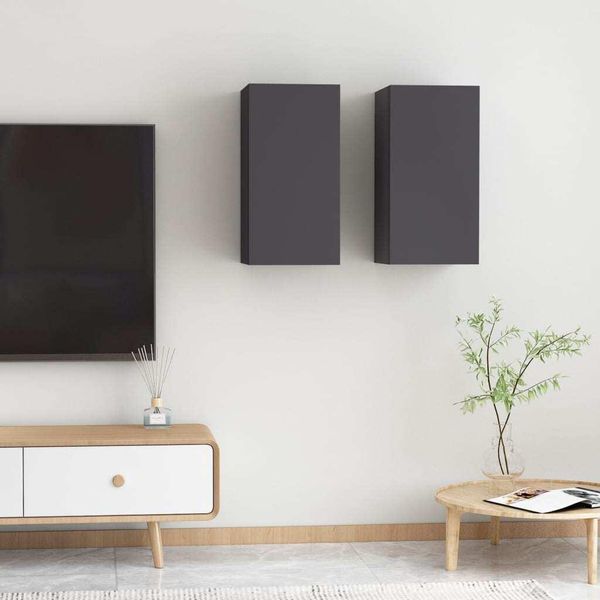 The Living Store Mobili Tv 2 Pz. Grigio 30,5X30X60 Cm Materiale A Base Di Legno-image