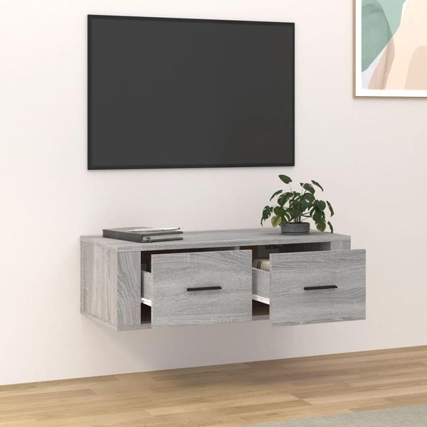 The Living Store Parete Tv Grey Sonoma 80X36X25 Cm Materiale A Base Di Legno-image