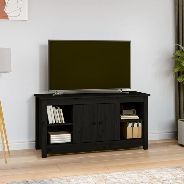 The Living Store Mobile Tv Nero 103X36,5X52 Cm In Legno Di Pino Massiccio-image