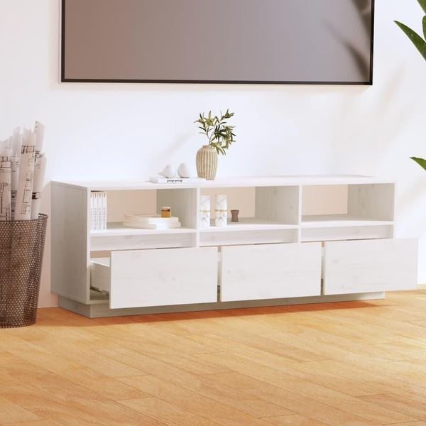 The Living Store Mobile Tv Bianco 140X37X50 Cm In Legno Di Pino Massiccio-image