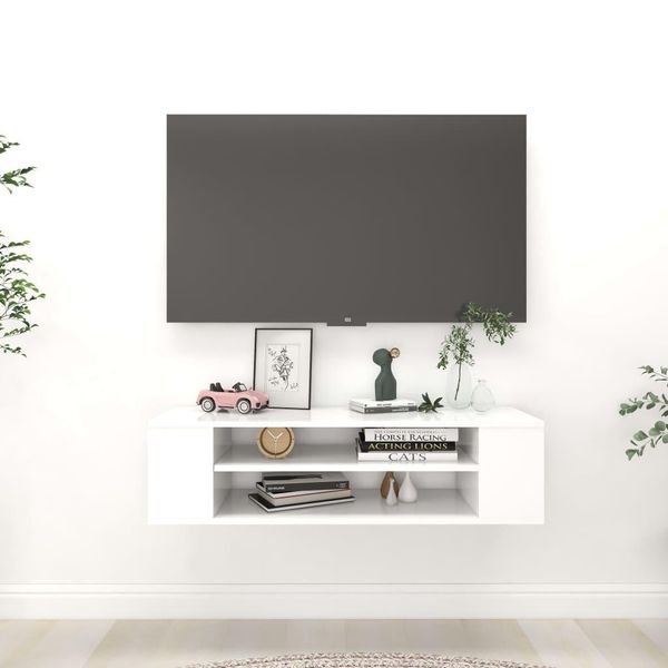 The Living Store Parete Tv Bianca 100X30X26,5 Cm Materiale In Legno-image