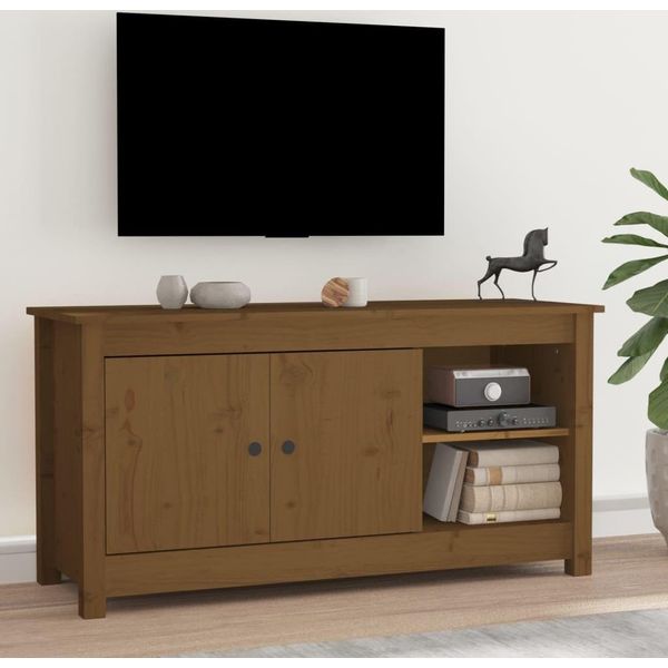 The Living Store Mobile Tv Marrone Miele 103X36,5X52 Cm In Legno Di Pino Massiccio-image