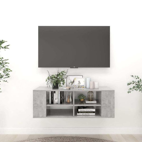 The Living Store Parete Tv Grigio Cemento 102X35X35 Cm Materiale Legno-image