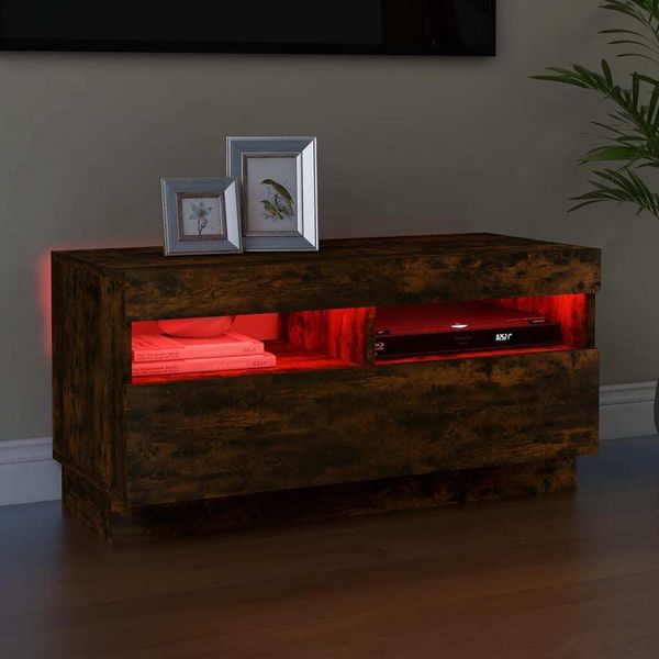 The Living Store Mobile Tv Con Luci Led Rovere Fumé 80X35X40 Cm-image