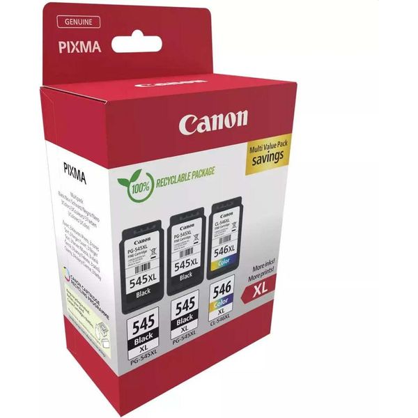 Canon PG-545XL X2 /CL-546XL Multi Pack - Confezione Da 3 Pezzi - Alta Resa - Nero, Colore (Ciano, Magenta, Giallo) - Originale-image