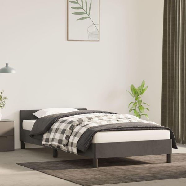 The Living Store Struttura Letto Con Testiera Grigio Scuro 80X200 Cm In Velluto-image