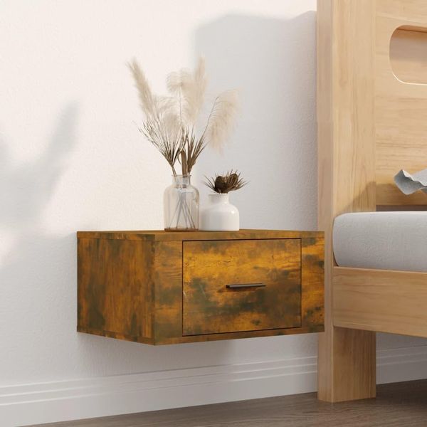 The Living Store Comodino Da Parete In Rovere Fumé 50X36X25 Cm-image