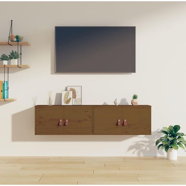 The Living Store Armadi A Muro 2 Pz. Marrone Miele 60X30X30 Cm In Legno Massiccio Di Pino-image