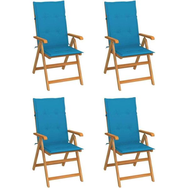 The Living Store Sedie Da Giardino 4 Pezzi Con Cuscini Blu In Teak Massiccio-image