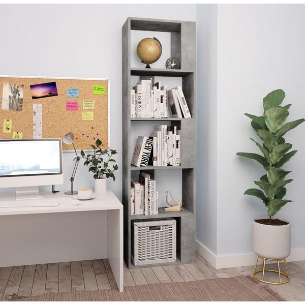 The Living Store Libreria/Divisorio Per Ambienti Grigio Cemento 45X24X159 Cm Materiale A Base Di Legno-image