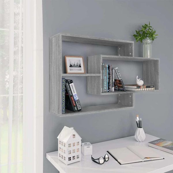 The Living Store Scaffale A Muro Grigio Sonoma 104X20X58,5 Cm Materiale In Legno-image