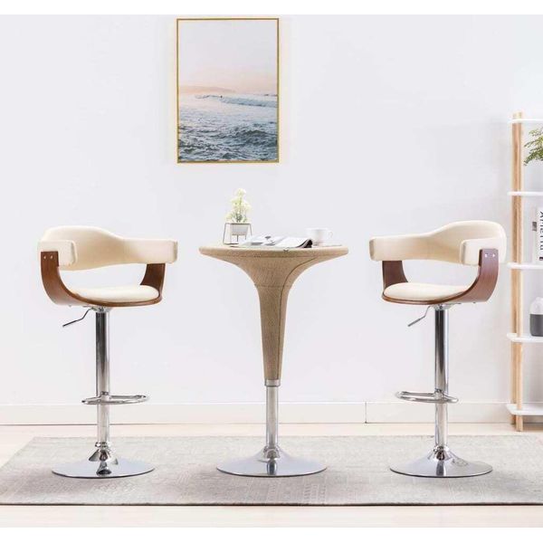 The Living Store Sgabello Da Bar 2 Pz. Legno Curvo Crema E Similcuoio-image