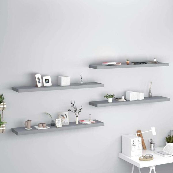 The Living Store Mensole Galleggianti Da Parete 4 Pz. Grigio 120X23,5X3,8 Cm Mdf-image