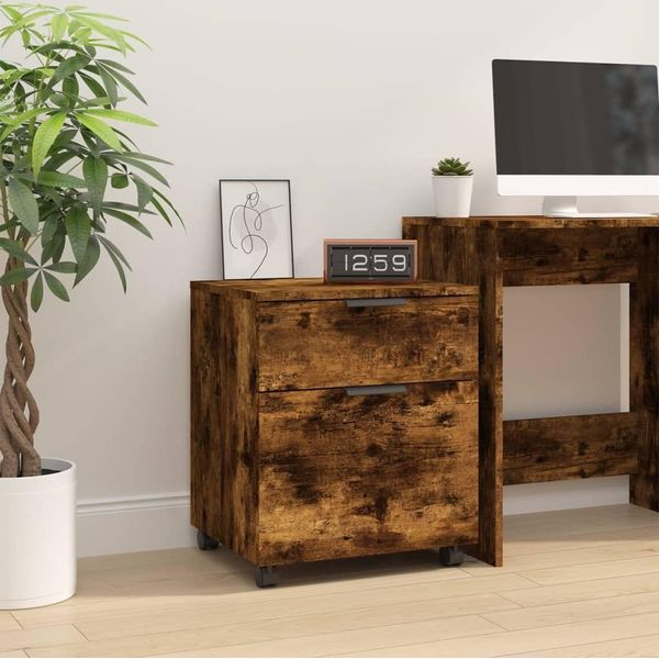 The Living Store Cartella Mobile Con Rotelle Rovere Fumé 45X38X54 Cm-image
