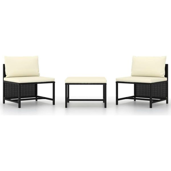 The Living Store Set Di Divani Da Giardino A 3 Pezzi Con Cuscini In Poly Rattan Nero-image