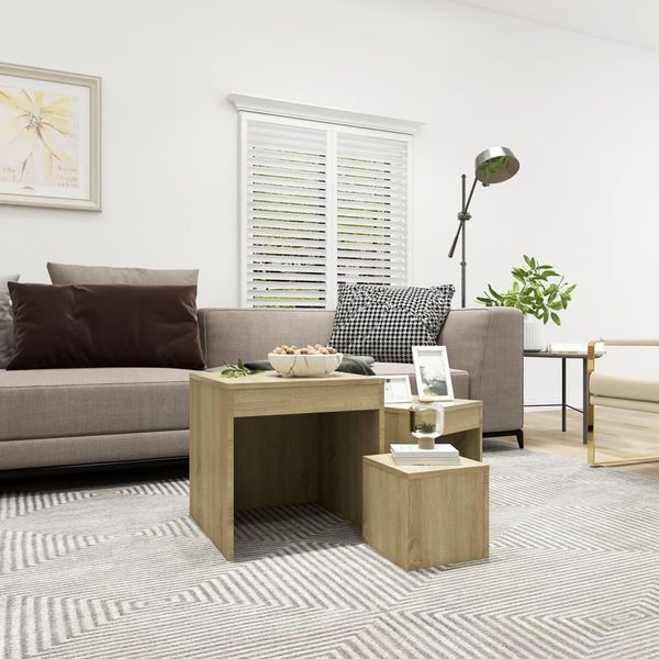 The Living Store Set Di Tavoli Da 3 Pezzi In Legno Rovere Sonoma-image