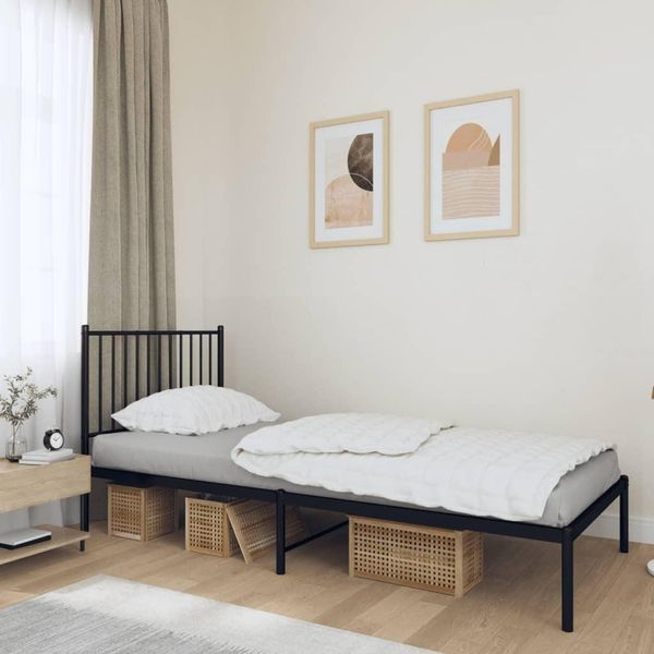 The Living Store Struttura Letto Con Testiera In Metallo Nero 90X200 Cm-image