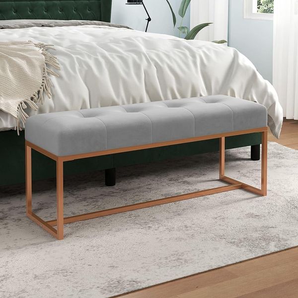 Panca The Living Store In Velluto Grigio 110X36X45 Cm-image