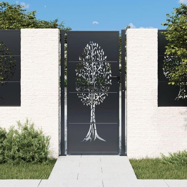 The Living Store Cancello Da Giardino Antracite 105X205 Cm In Acciaio Design Ad Albero-image