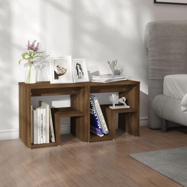 The Living Store Comodini 2 Pz. Materiale In Legno Effetto Rovere Marrone 40X30X40 Cm-image