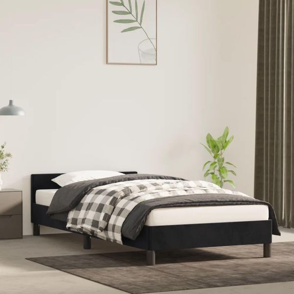 The Living Store Struttura Letto Con Testiera Nera 80X200 Cm In Velluto-image