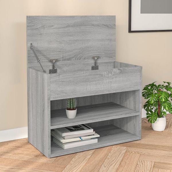 The Living Store Panca Per Scarpe Grey Sonoma 60X30X45 Cm Materiale A Base Di Legno-image
