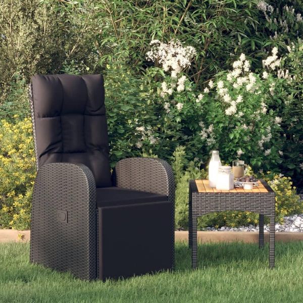 The Living Store Sdraio Da Giardino Con Cuscino In Poly Rattan Nero-image