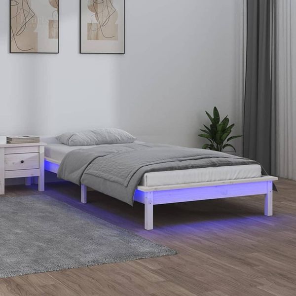 The Living Store Letto In Legno Massiccio Con Led Bianchi 90X190 Cm-image