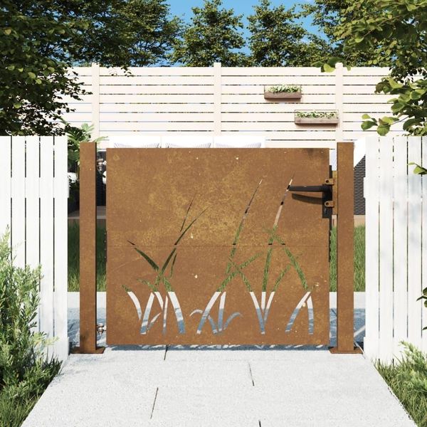 The Living Store Cancello Da Giardino 105X105 Cm In Acciaio Corten Grass Design-image